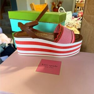 Kate Spade Pink and White Striped platform sandals